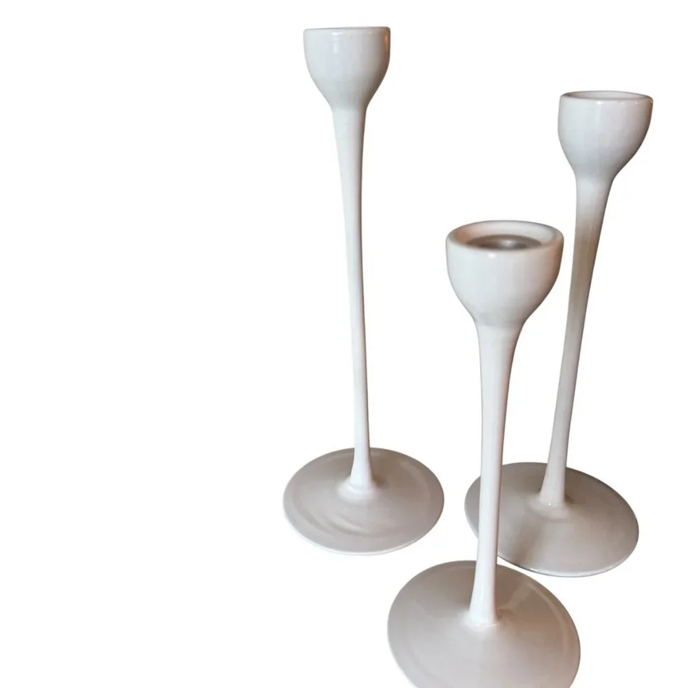 Vintage 90's Ikea Blomster Trio White Candlestick Holders White Glass Holiday
